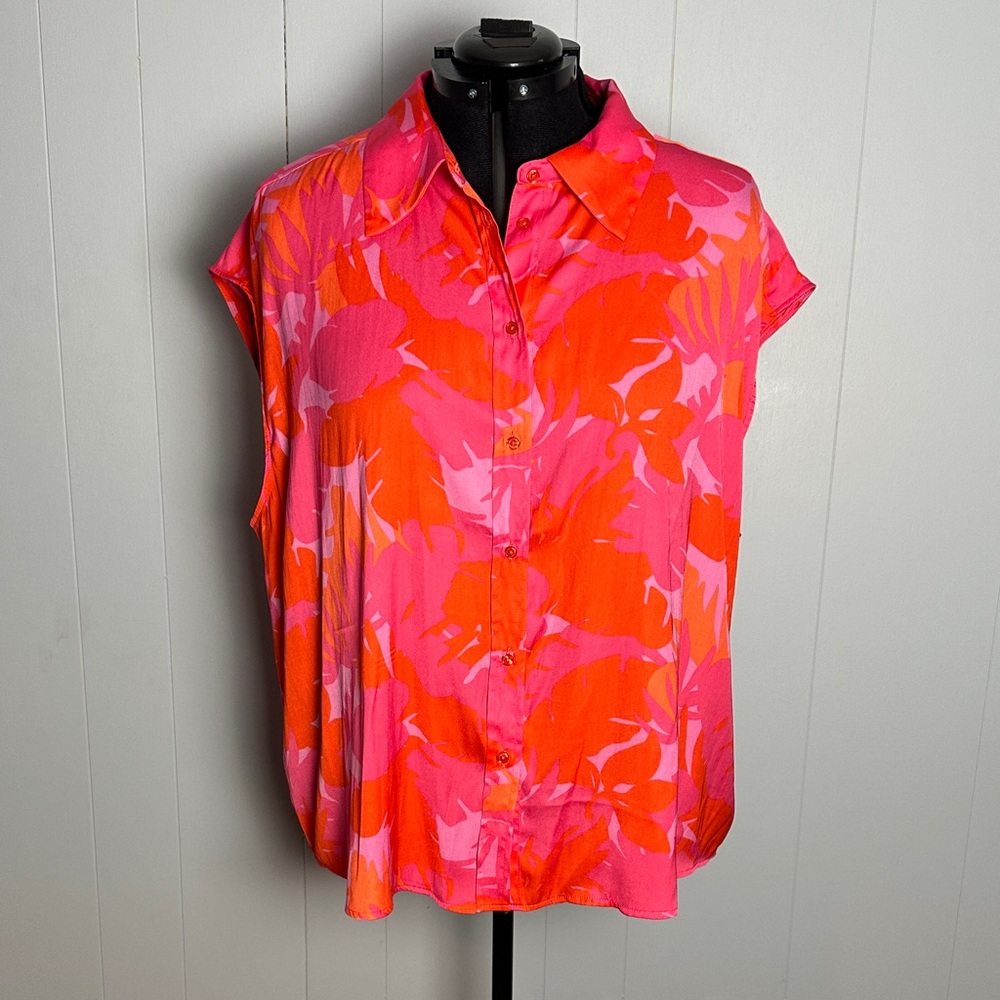 Vibrant Maison D’Amelie silky cap sleeve top 3X